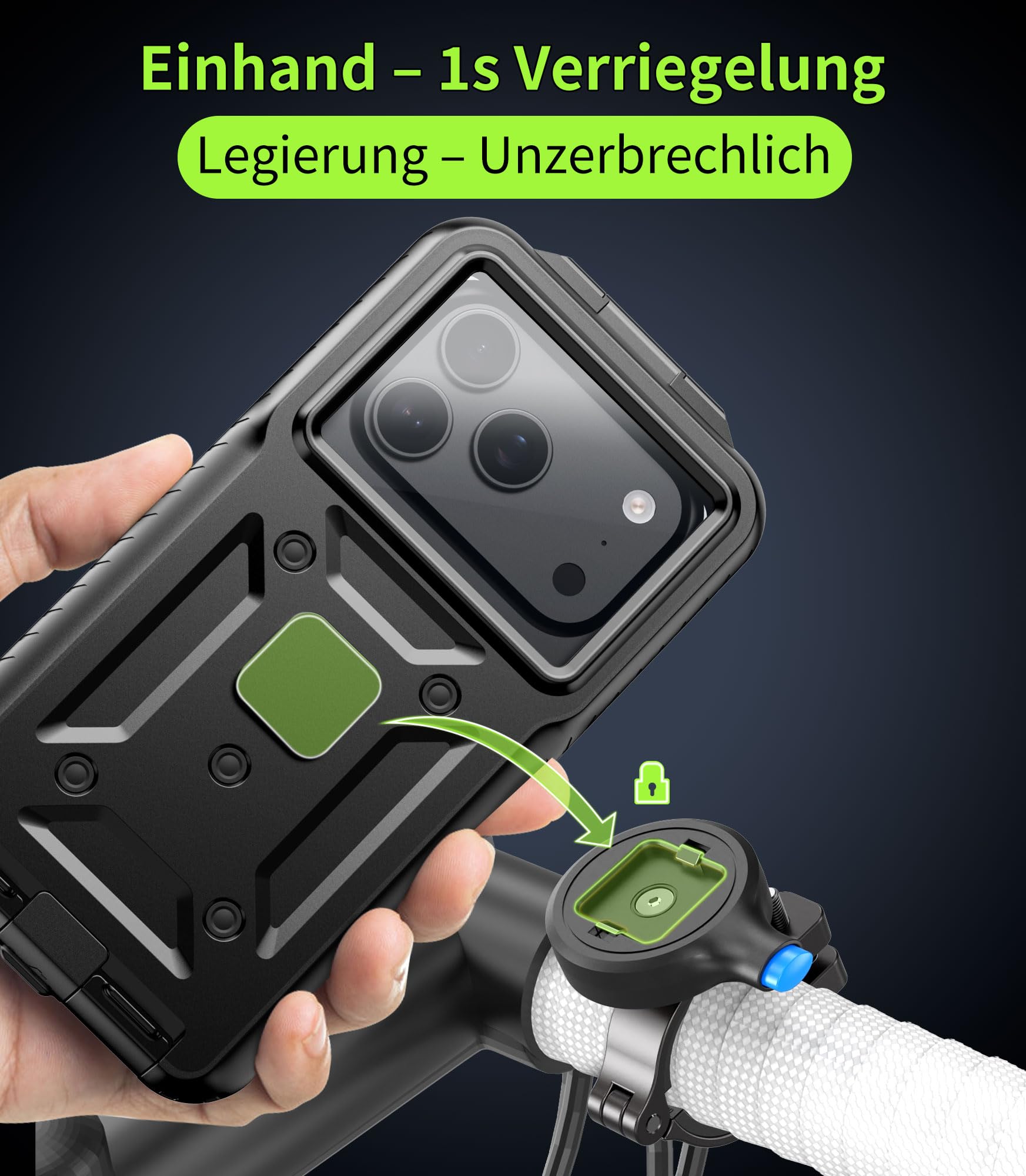 Cozycase Anti-Diebstahl-1S-Kn. Wasserdicht Stoßfest Handyhalterung Fahrrad | Motorrad Lenker Bike MTB Für iPhone 17 16 15 14 13 12 Pro Mini Samsung Galaxy S26 S25 S24 S23 S22 S21 Plus A16 A17 Klein
