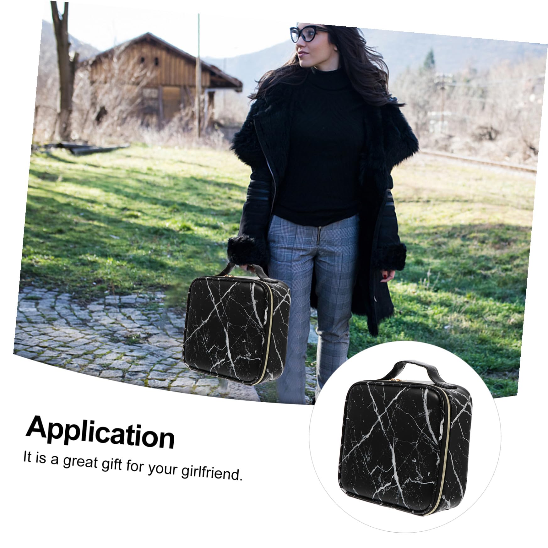 Bolsa de Maquillaje de Viaje Negra Compartimentos de PU