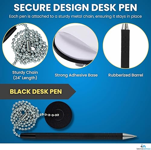 Miniatura 3 de 1InTheOffice Bolígrafo con cadena, bolígrafo de seguridad para mostrador, soporte para bolígrafo con cadena para escritorio, negro, paquete de 6