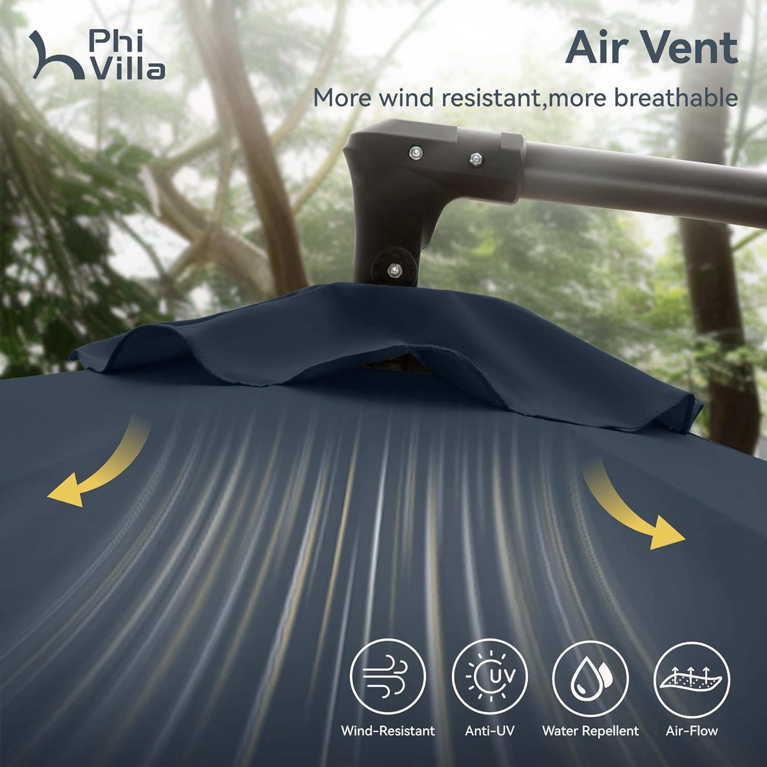 PHI VILLA Offset Patio Umbrellas 10f, Outdoor Hanging Market Umbrella with Cross Base(No Weight), for Deck Pool Porch Backyard, Navy Blue