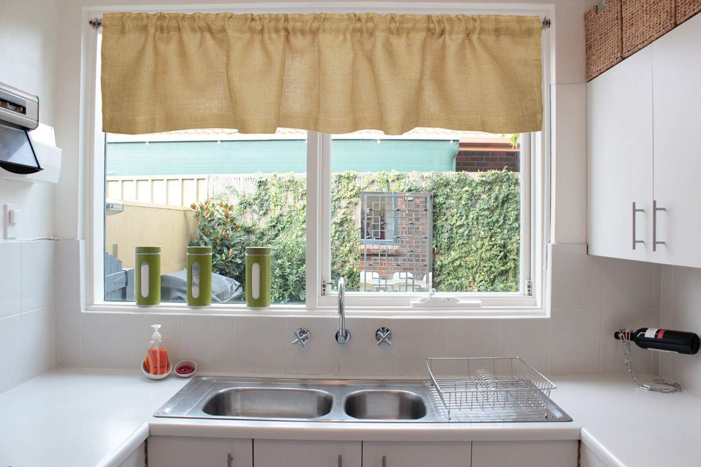 COTTON CRAFT -2 Piece 100% Jute Burlap Window Valance Set in Color Natural - Size 72 Inch by 16 Inch - Made from 100% Natural Jute