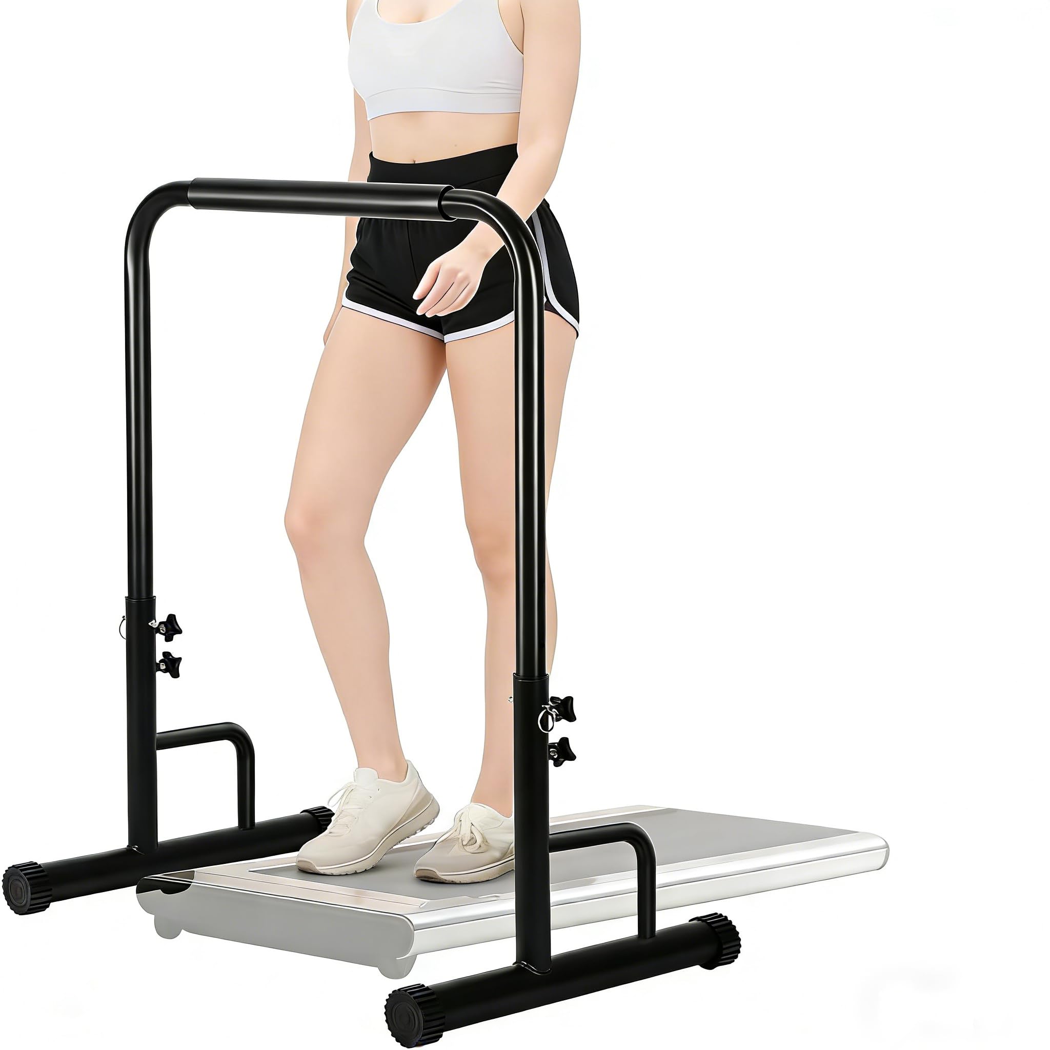 JIANFA Walking Pad Handle Bar Only, Compatible with Walking Pads 24.4'' Wide, Adjustable Handrail Height (Max 43.3''), Parallettes Bar, Non-Slip Base,