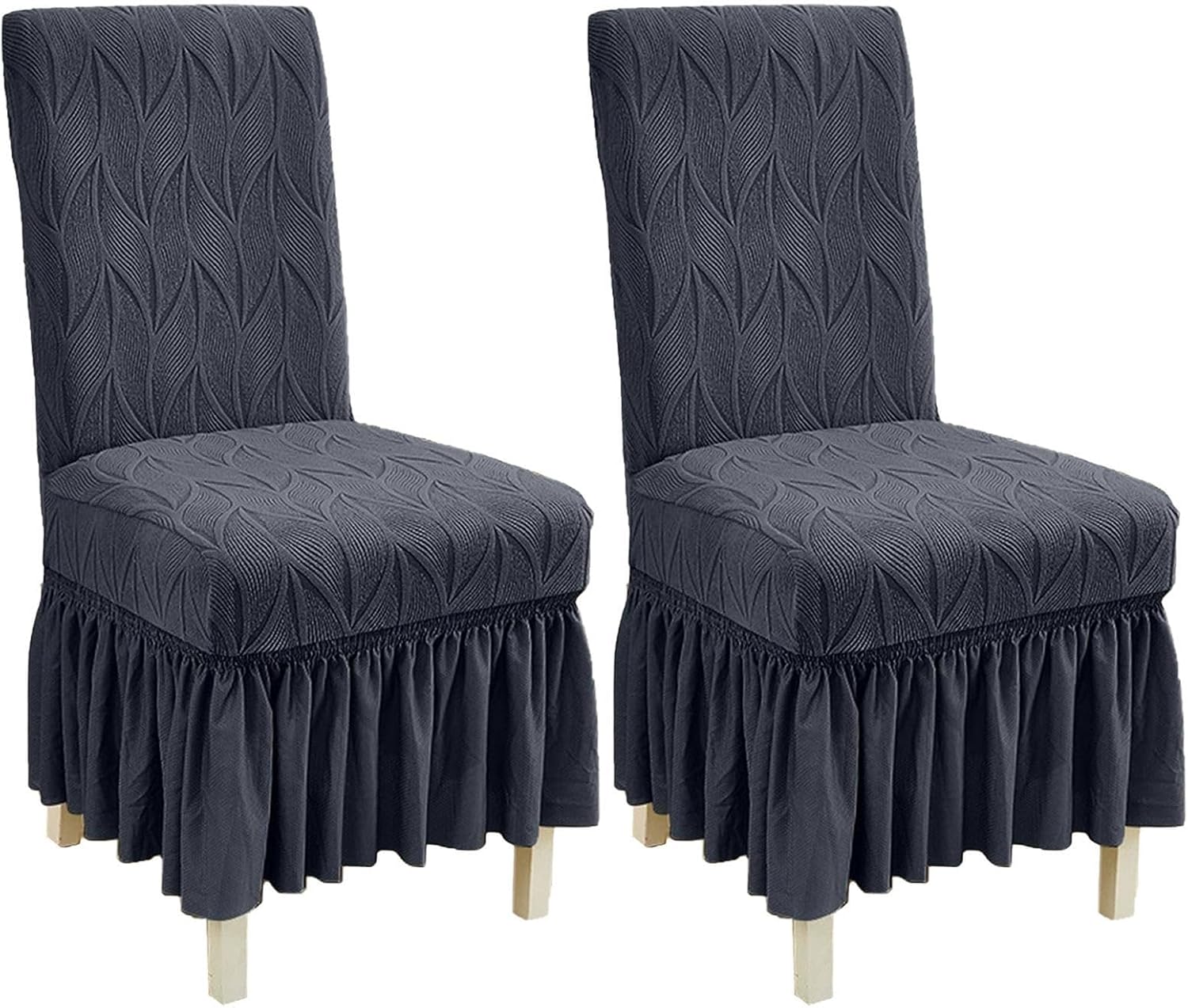 Stretch Jacquard Dining Room Chair Covers with Ruffle Skirt 2/4/6 PCS Washable Parsons Chair Slipcovers Country Style Kitchen Chair Protectors for Hotel Ceremony Banquet(Green,4PCS)