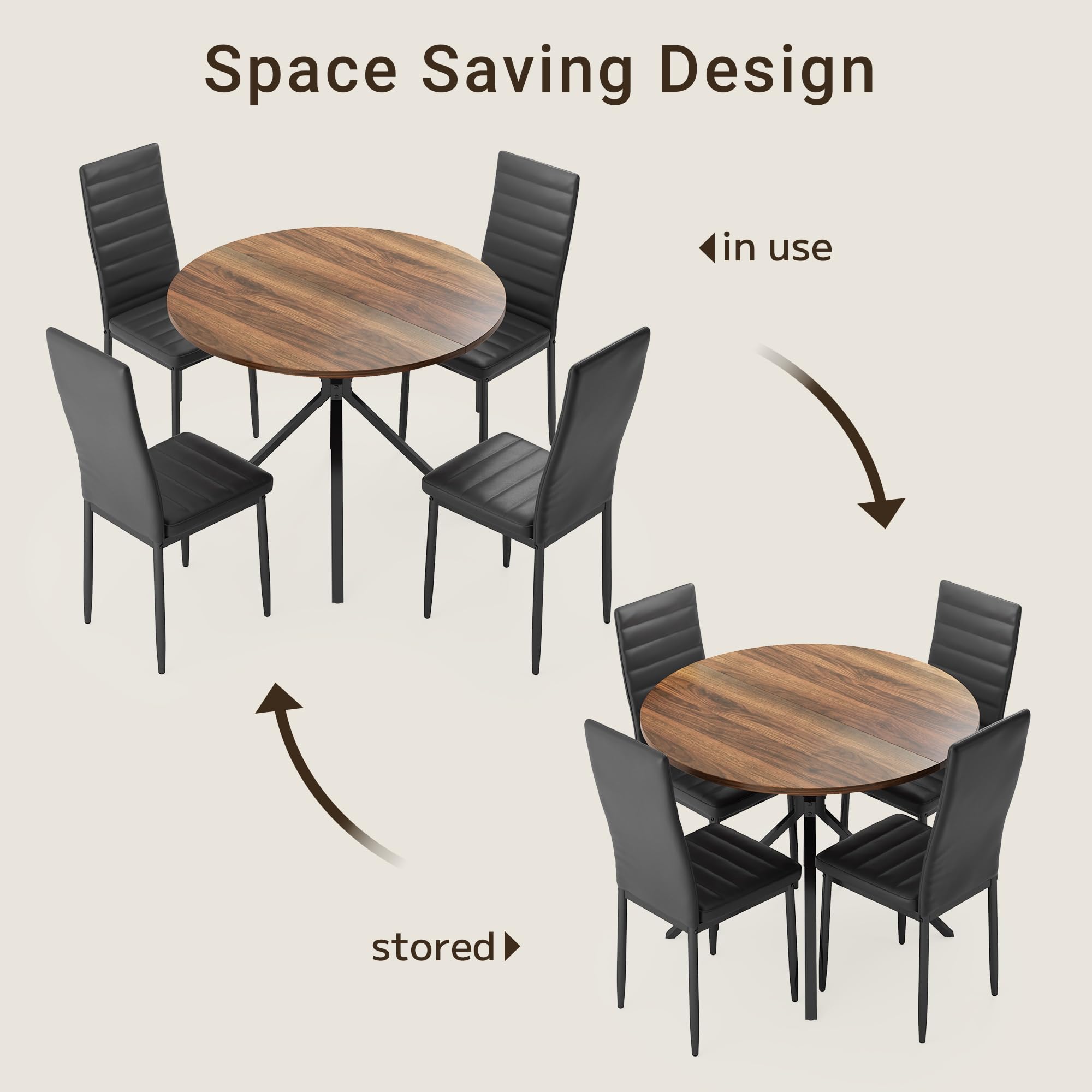 Xbro Essgruppe 5-Teilig, Runder Esstisch Ø100 cm und 4 Polsterstühle, Moderner Holz-Esstisch mit gepolsterten Esszimmerstühlen, für Küche, Esszimmer, Wohnzimmer, Vintage