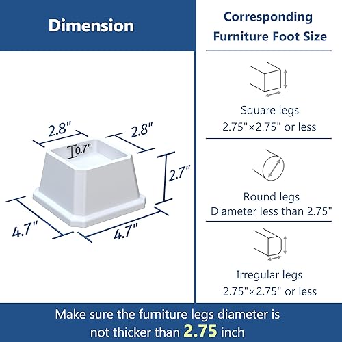 Miniatura 6 de Elevadores de cama resistentes de 2 pulgadas, elevadores de muebles para marco de cama, sofá, escritorio, silla, elevan hasta 1500 libras, juego de