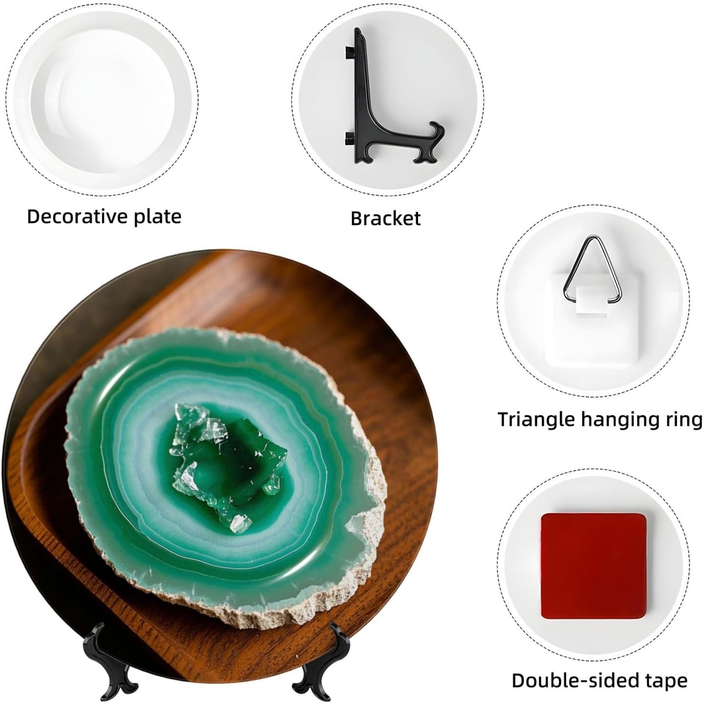 Bone China Decorative Plate 6in Ceramic Dinner Plates Teal Agate Decorative Plates with Display Stand Hanging Porcelain Plate Art Crafts Ceramic Ornaments for Home Office Wall Decor image 3