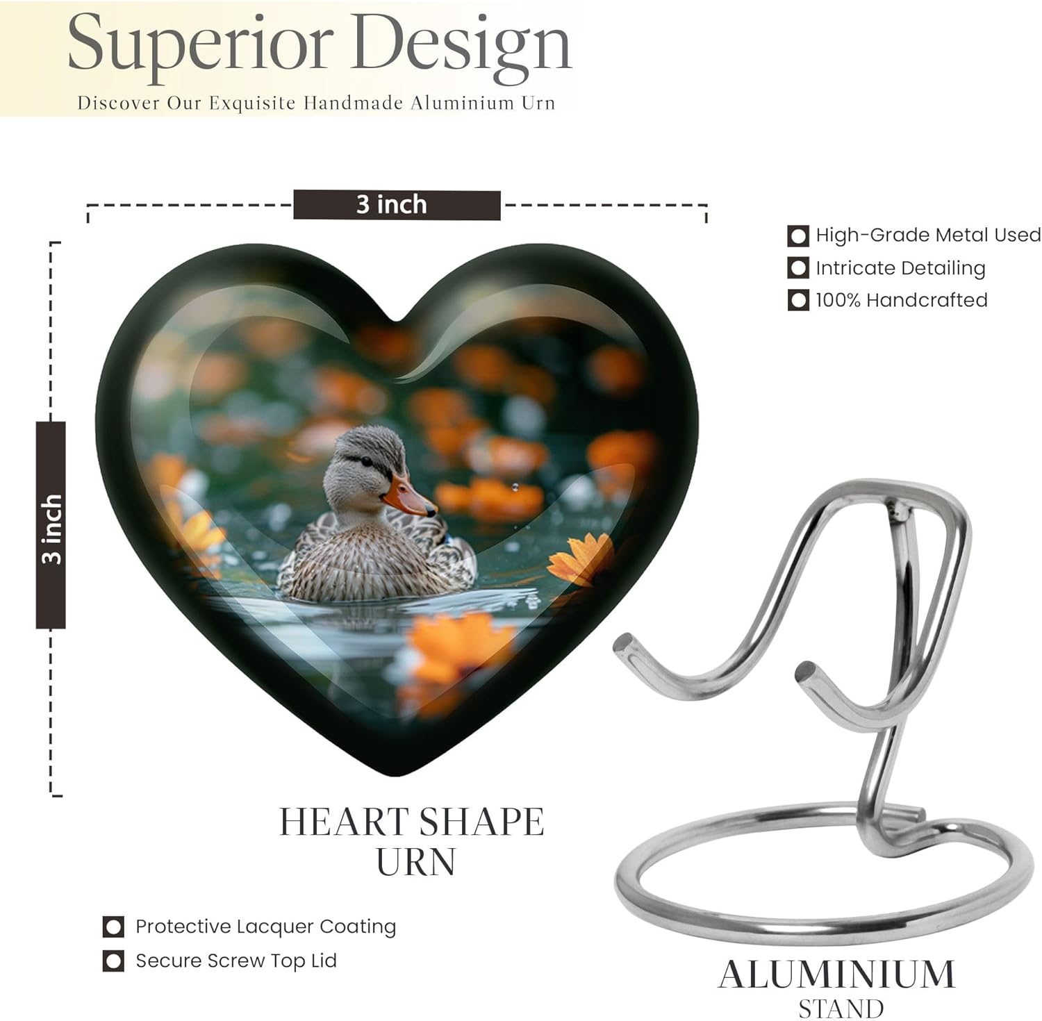 Duck Urn for Ashes - Heart Shaped Urns for Human Ashes - Human Cremation Urns - Burial Urns for Adult Human Ashes - Cremation Urns for Adult Ashes Women - (Size - 3 inch Pack of 1)