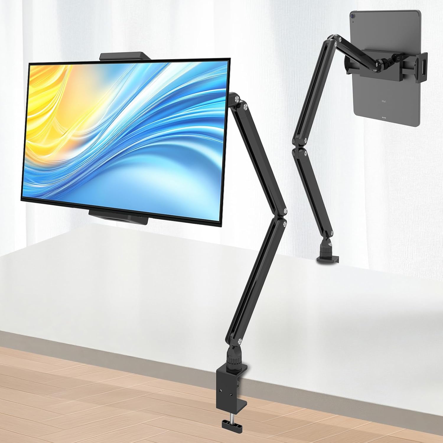 Tablet Stand for Desk,Adjustable iPad Holder Clamp Mount,360°Rotation,Sturdy Aluminum Tablet Arm Mount for 4.7"-15.6" iPad Pro/Air/Mini,iPhone,Portable Monitors,for Kitchen,Work,Video Call