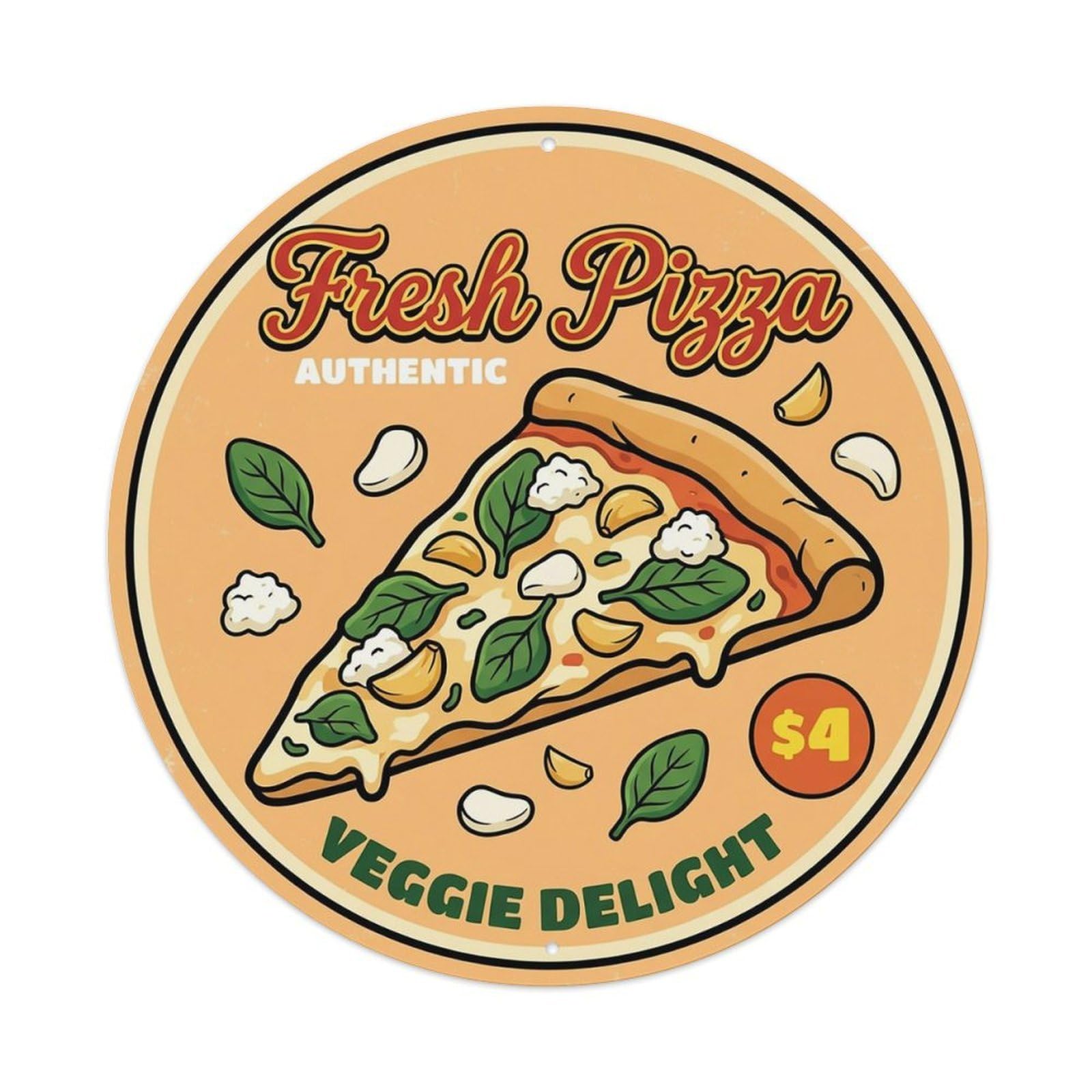 Huiyhb 8X8inch(20X20cm) Vintage Pizza Slice Italian Traditional Cuisine Spinach Metal Tin Sign