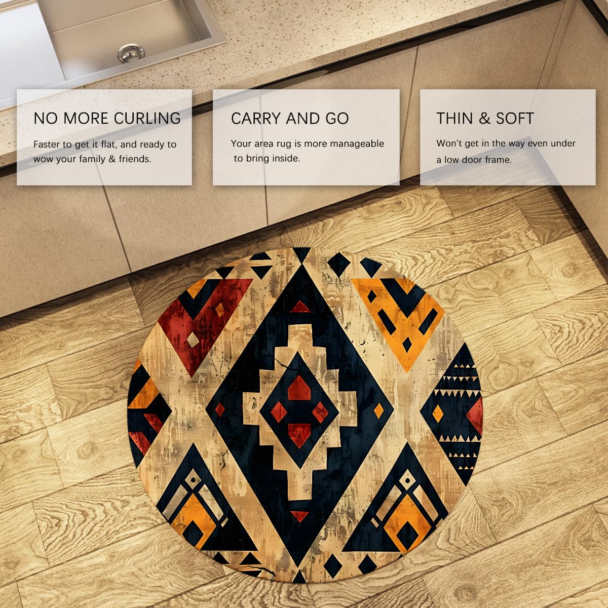 Dywaniki okrągłe 150 cm (okrągły) zmywalny dywan plemienny południowo-zachodni aztecki geometryczny wzór cienki dywan vintage boho etniczny styl dywany do salonu jadalni