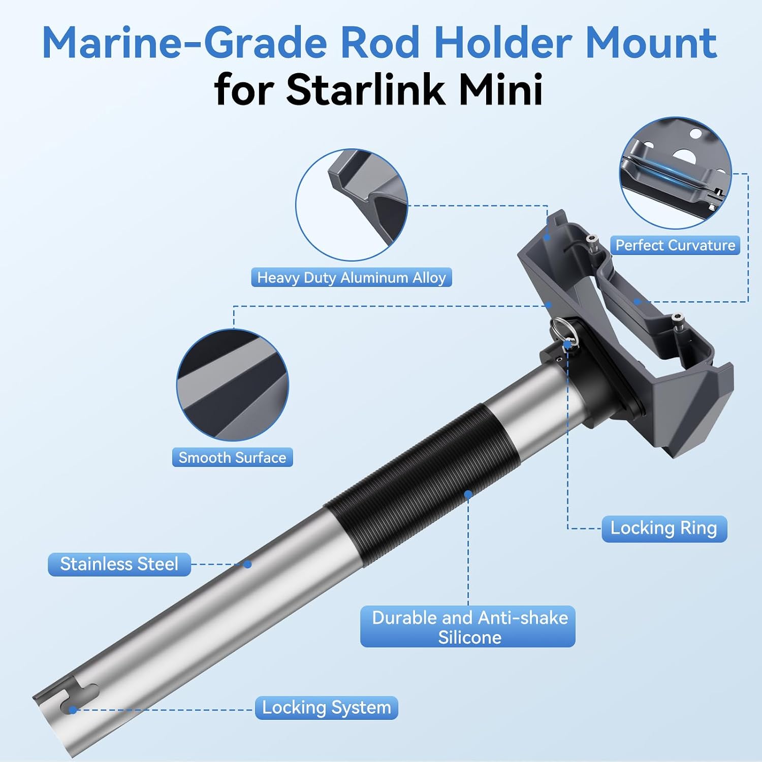 Starlink Mini Mount, Heavy-Duty & Lockable Starlink Mini Boat Mount, Marine-Grade 360° Swive Fishing Rod Holder Mount for Satellite Dish, Starlink Mini Kit for Boats Yachts Sailboats Trawlers