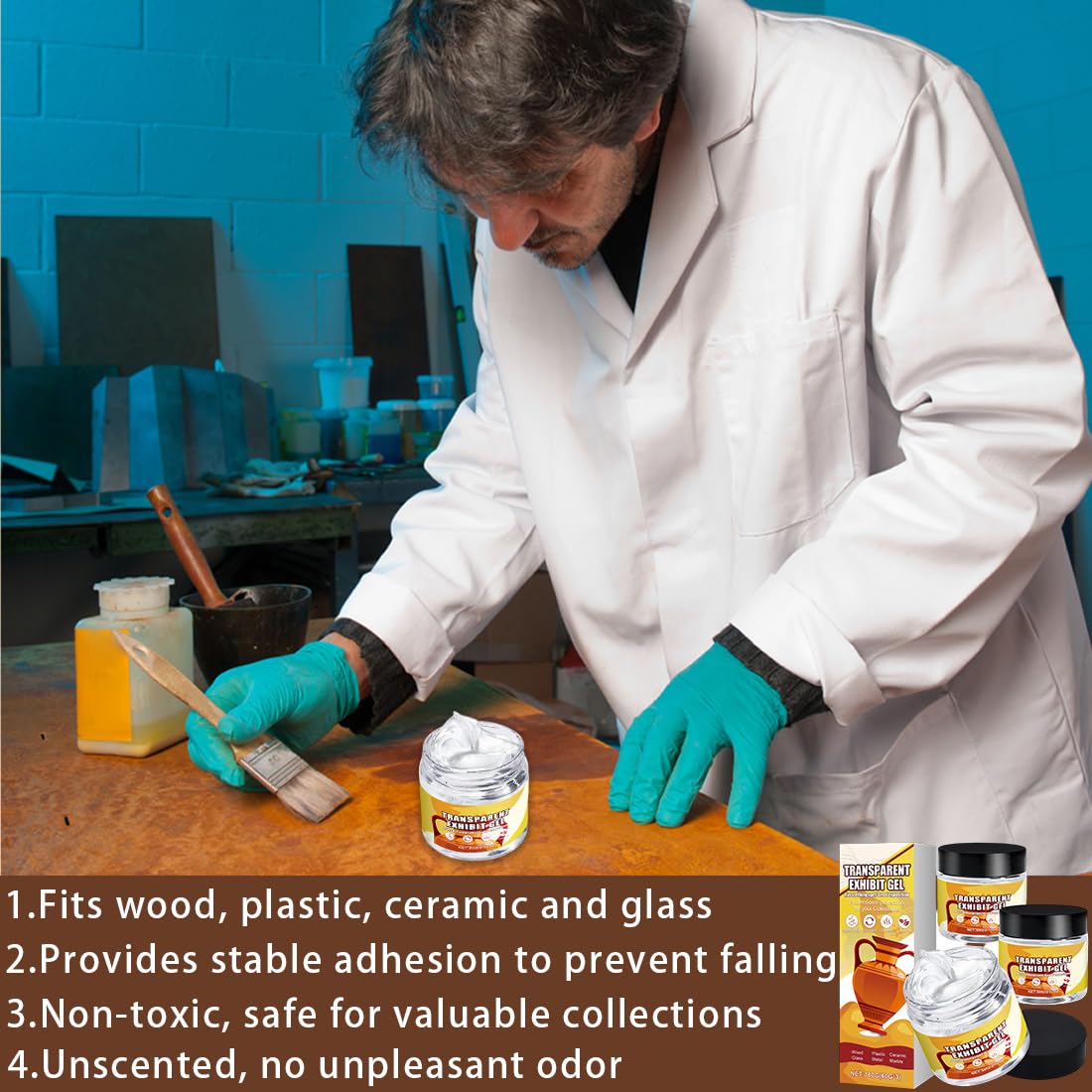 Colla adesiva Museo Gel Clear,removibile,per fissare bicchieri,cristalleria e altri oggetti delicati su una superficie,ideale per oggetti da esposizione,180g