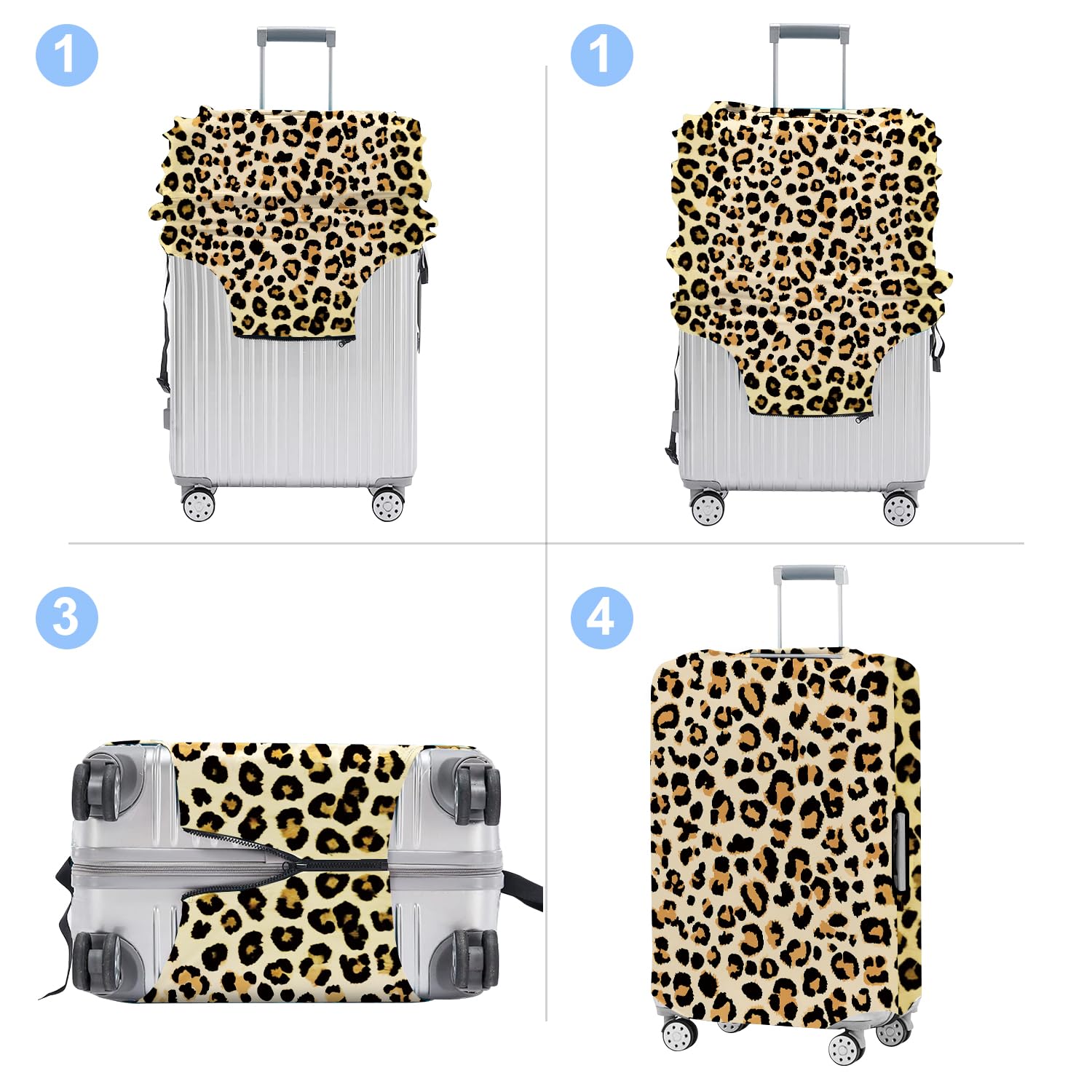 CRYSLOVE Kofferhülle Schutz,Elastische Waschbare Kofferschutzhülle Passend für 18-32 Zoll,Staubdicht Kratzfest Kofferüberzug für Reisen (Leopard Muster, L (28-30 Zoll))