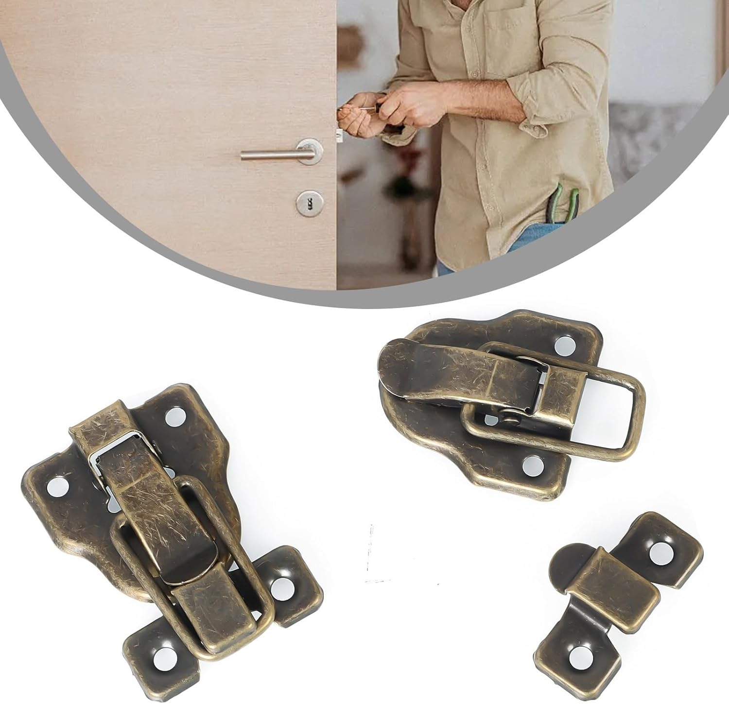 2 Pack Retro Iron Hasp Latch with Lock for Jewelry Box Wooden Chest Suitcase Trunk Wine Case Cabinet Hardware Decorative Clasp(Bronze)