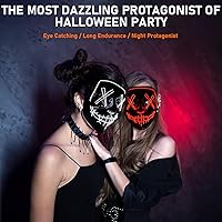 Vista 5 de Depointer Life Paquete de 2 máscaras de miedo de Halloween para cosplay, máscara de disfraz LED con alambre EL iluminado, fiesta de Halloween