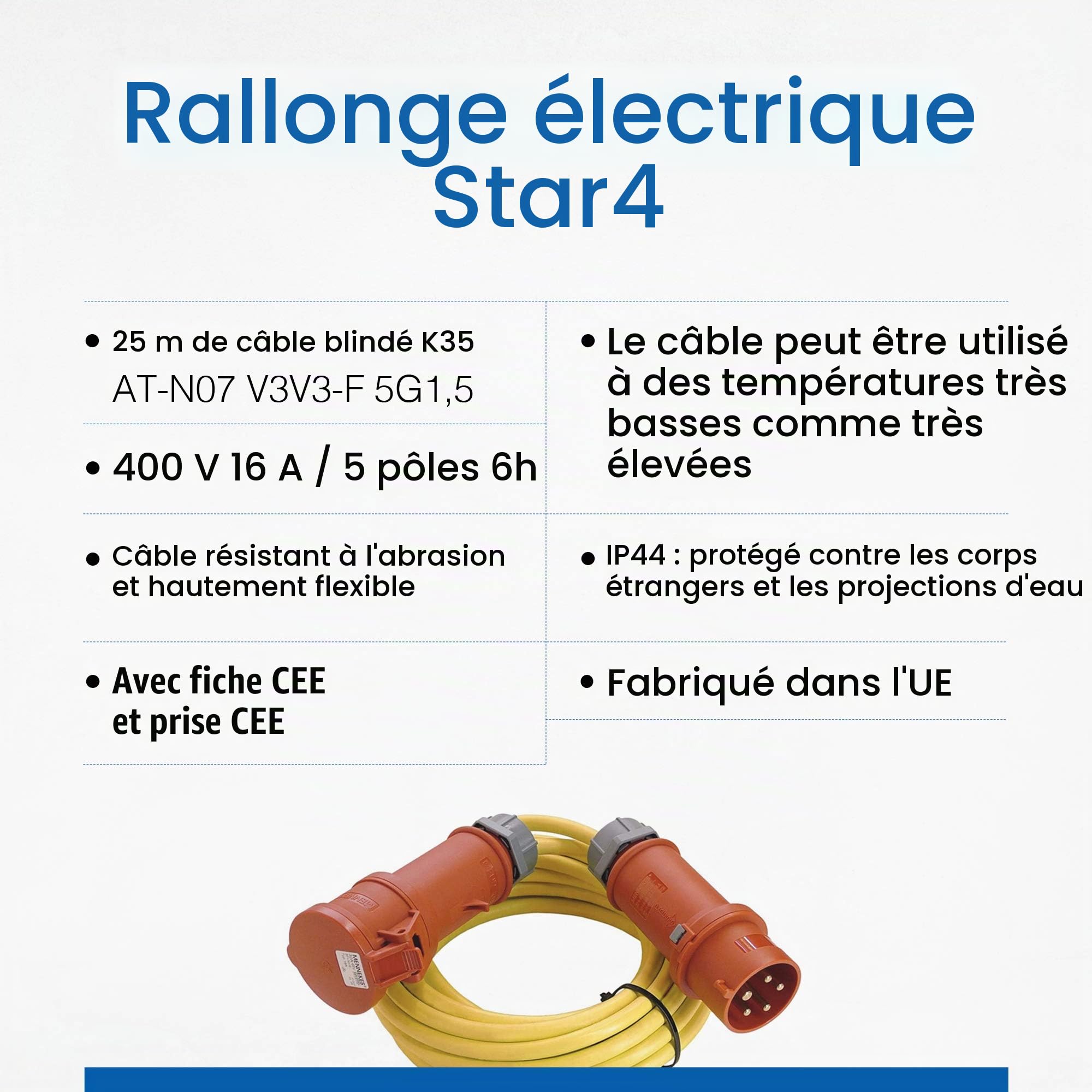 as - Schwabe 60715 Norme CEE Rallonge électrique 400V / 16A, 25m K35 ATN07V3V3F 5G1,5, Jaune, IP44 Extérieur (Import Allemagne)