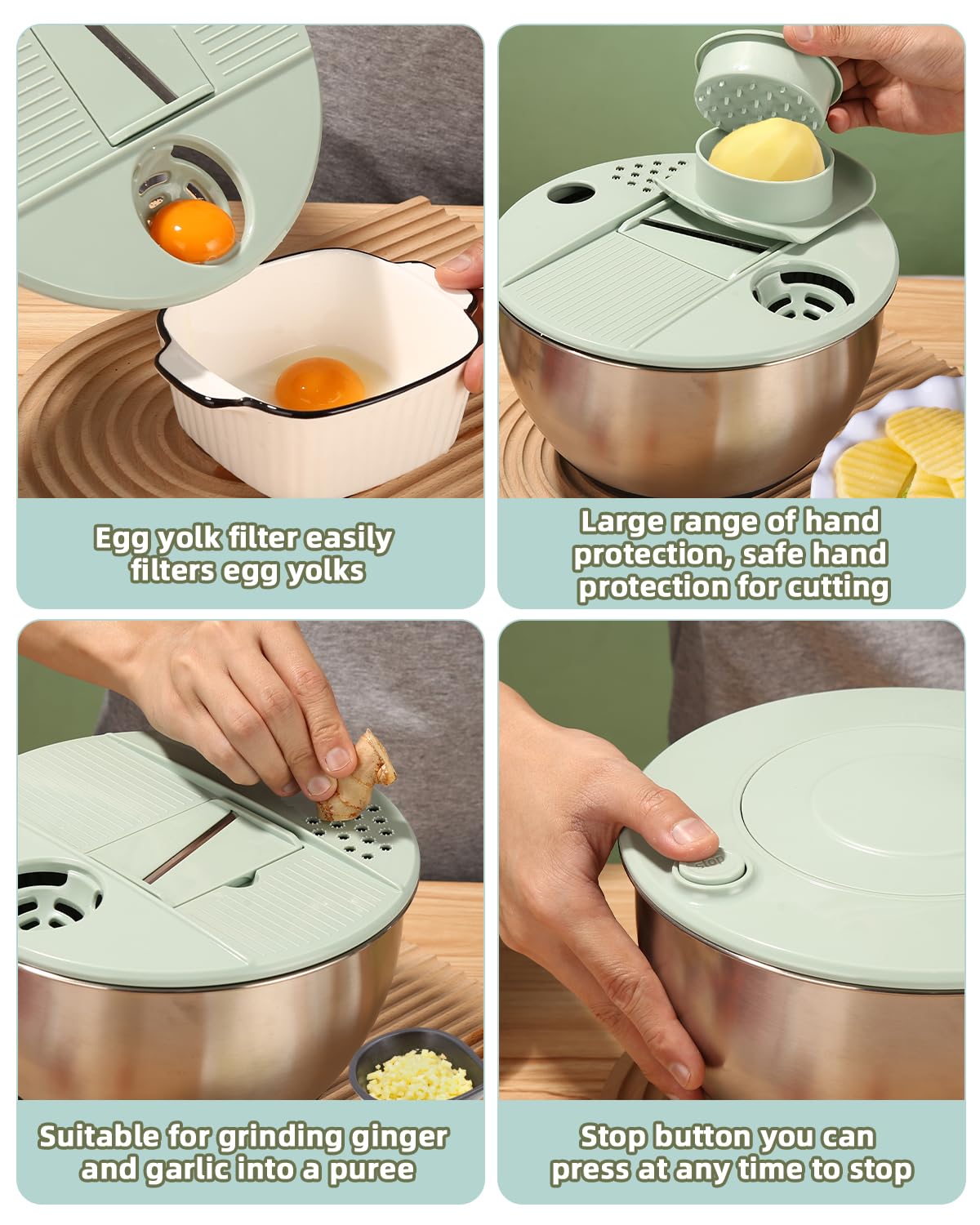 Centrifugadora de Ensalada de Inoxidable, Centrifugadora de Ensalada de 5L, Grande Centrifugador de Ensaladas, Base Antideslizante, 6 Accesorios,Apta para Lavavajillas, Escurridor Verduras