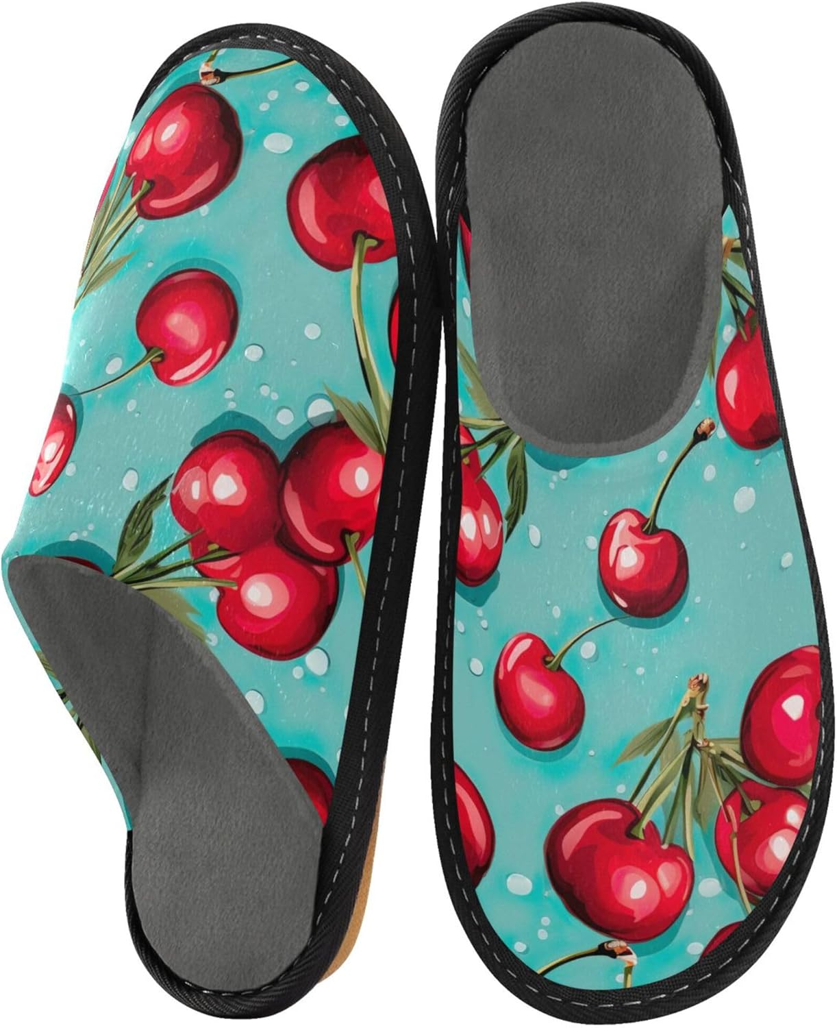 Cherry Fruit House Slippers – Cozy Fuzzy Slippers for Guests, Washable & Disposable, Perfect for Shoeless Home, Spa & Hotel Use A110278