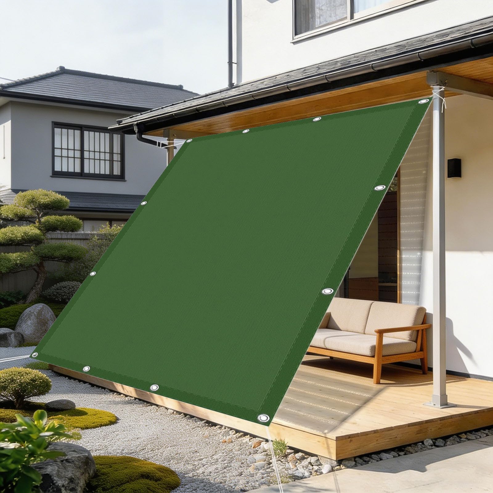 Tenda a Vela Impermeabile 420 x 850 cm Protezione Solare Respirante Anti UV Rettangolare Resistente Alle Intemperie Tenda a Vela da Giardino per Giardino, Verde Scuro