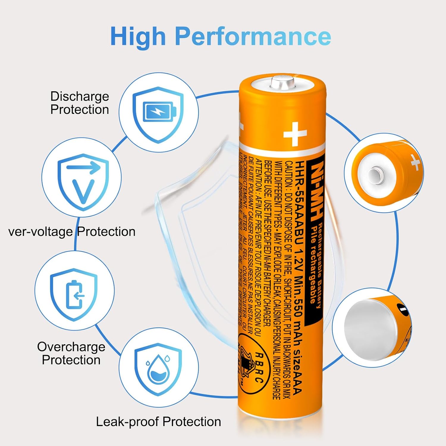 NI-MH AAA Rechargeable Batteries for Panasonic Cordless Phones,1.2V 550mah HHR-55AAABU 4-Pack Rechargeable AAA Battery for Phone,Remote Controls,Electronics