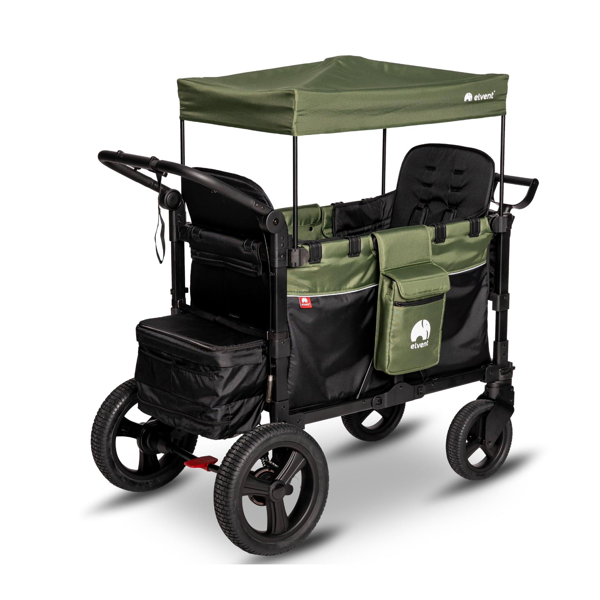 elvent® FlexProfessional 2 Bollerwagen | TÜV-Zertifiziert | Handwagen faltbar mit Dach, 5-Punkt-Gurt, Feststellbremse, 100 kg | Kita & Tagespflege (Schwarz)