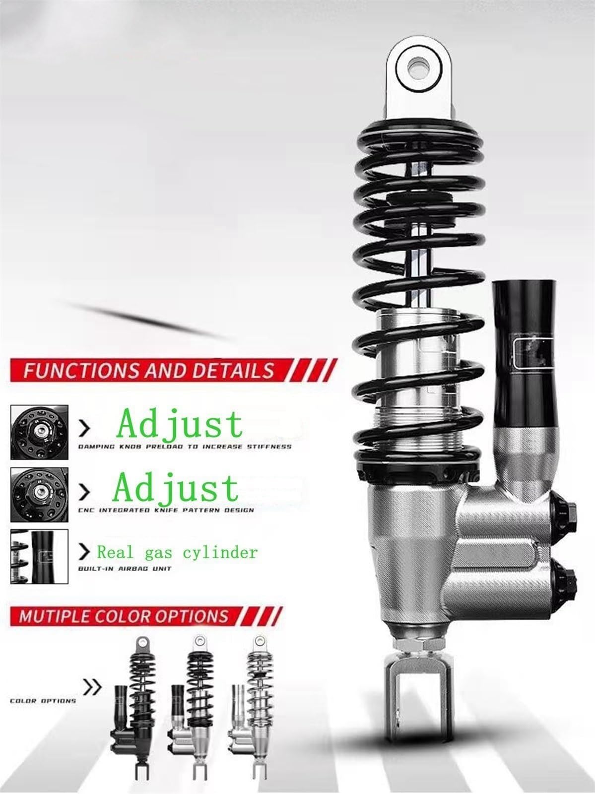 Accessori assorbitori Moto Durevole Sospensione Doppia Regolazione Forcella Posteriore Ammortizzatore Idraulico 305mm Per Yamaha Per Kawasaki(305mm Silver Black)