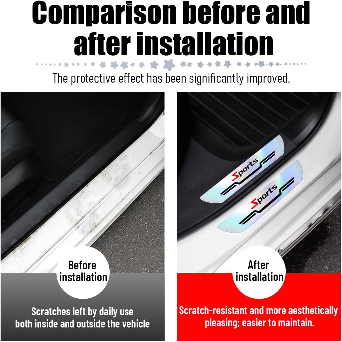 4PCS Car Door Sill Protector, Sport Anti-Slip Vehicle Door Edge Scratch Protection, Self-Adhesive Automotive Entry Guard Decoration Sticker, Universal for SUV RV Truck (White) image 4
