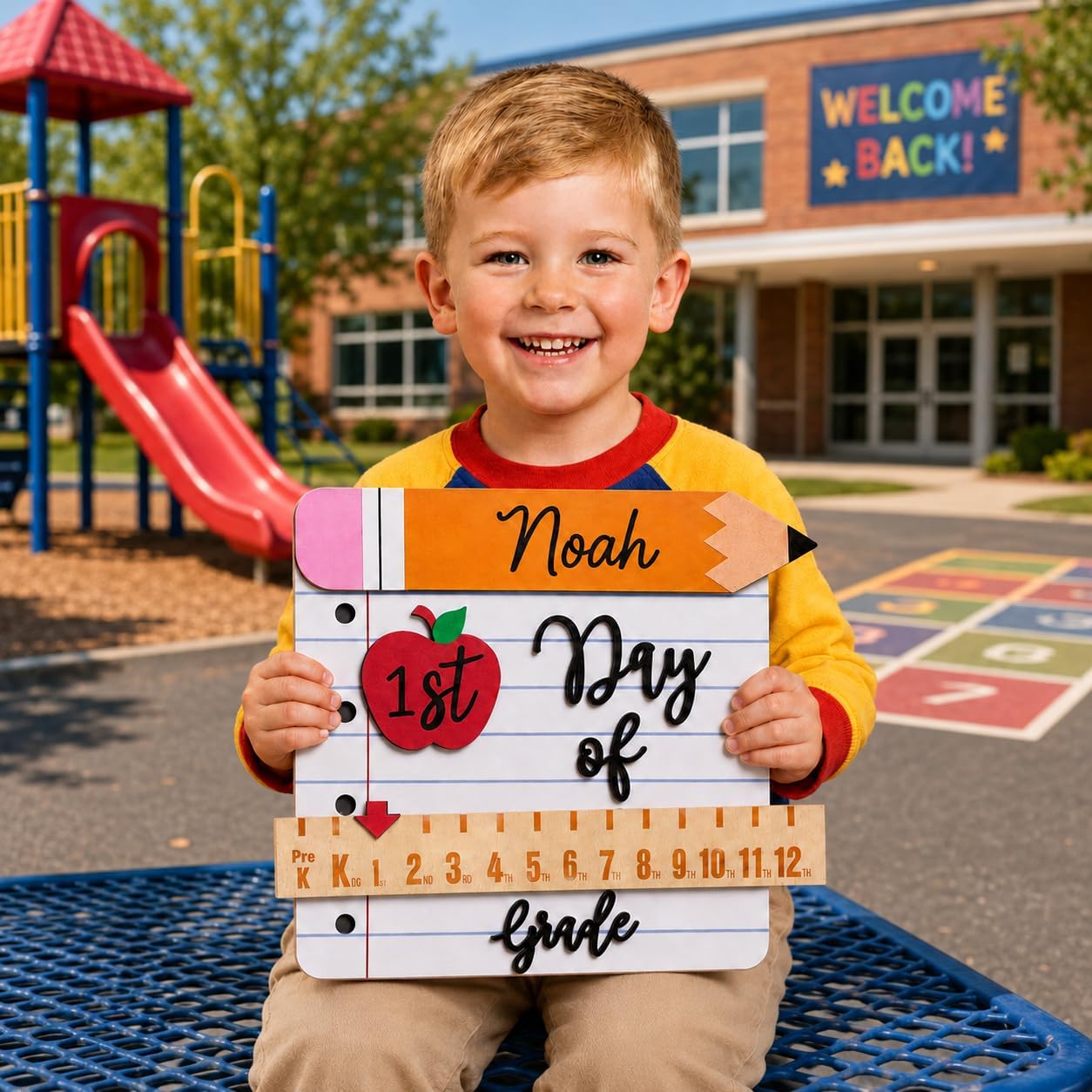 First and Last Day of School Sign with Grade Ruler, Reusable Back to School Board with Marker, Easy-to-Erase First Day and Last Day of School Sign for Preschool, Pre-K and Kindergarten