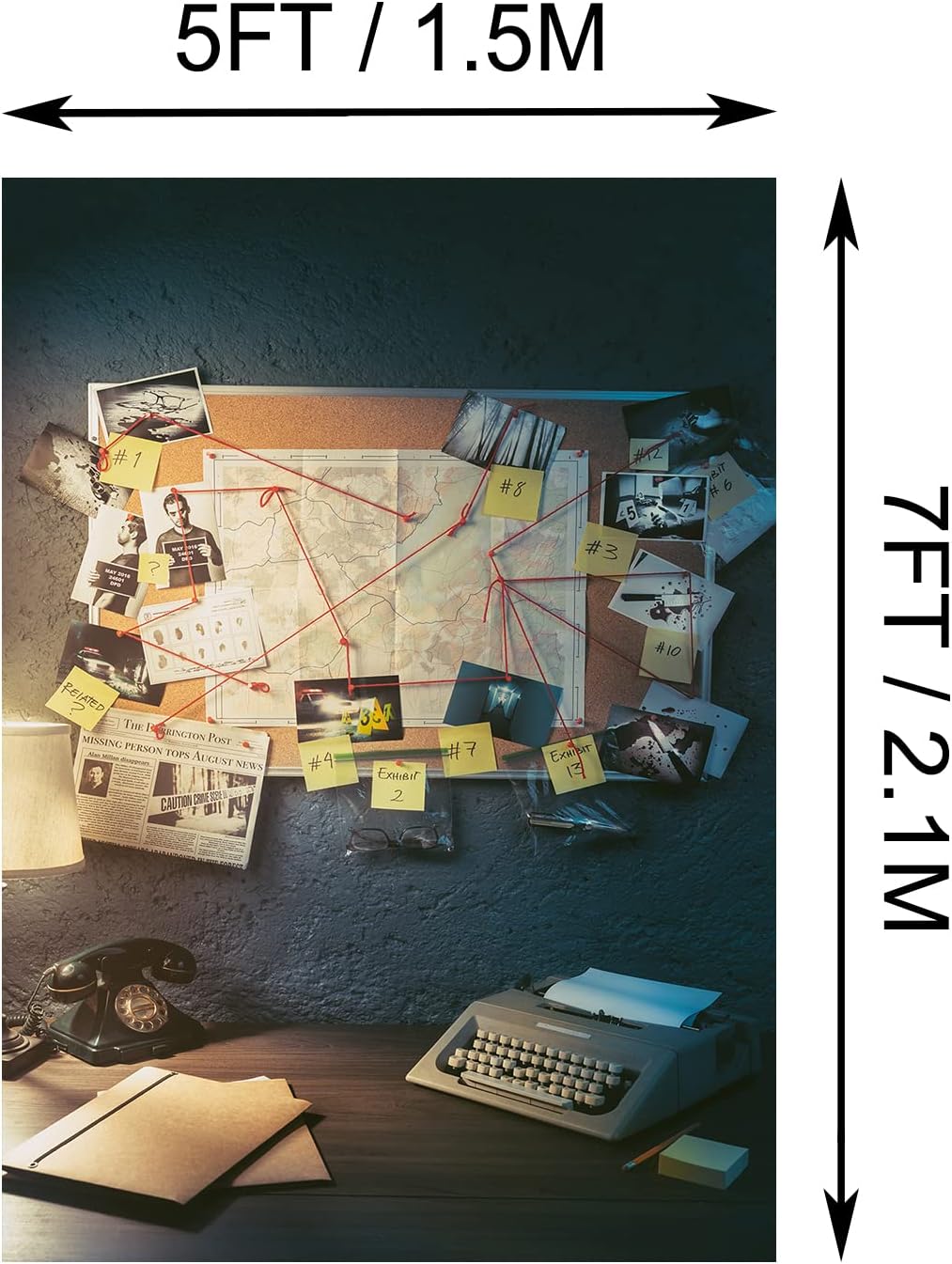 CORFOTO 6.5x10ft Spy Photo Backdrop Police Office Detective Board Evidence Background Crime Scene Maps Backdrop for Mystery Party Supplies Spy Party Decorations Police Mystery Crime Clue Photo Booth