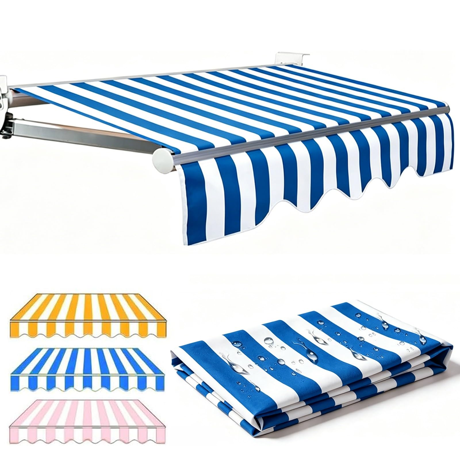 ROFBIHG Retractable Awning Fabric Replacement, Manual Retractable Awning Canvas, Awning Replacement Fabric with Waterproof Shade Sun Shade for Deck, Backyard, Garden, Balcony(Blue,2x1.5m(6.6x5ft))