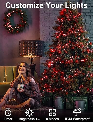 Miniatura 52 de Luces de Navidad de 200 pies con 500 luces LED para exteriores, tira de luces extralargas, cable transparente, impermeable, 8 modos de temporizador