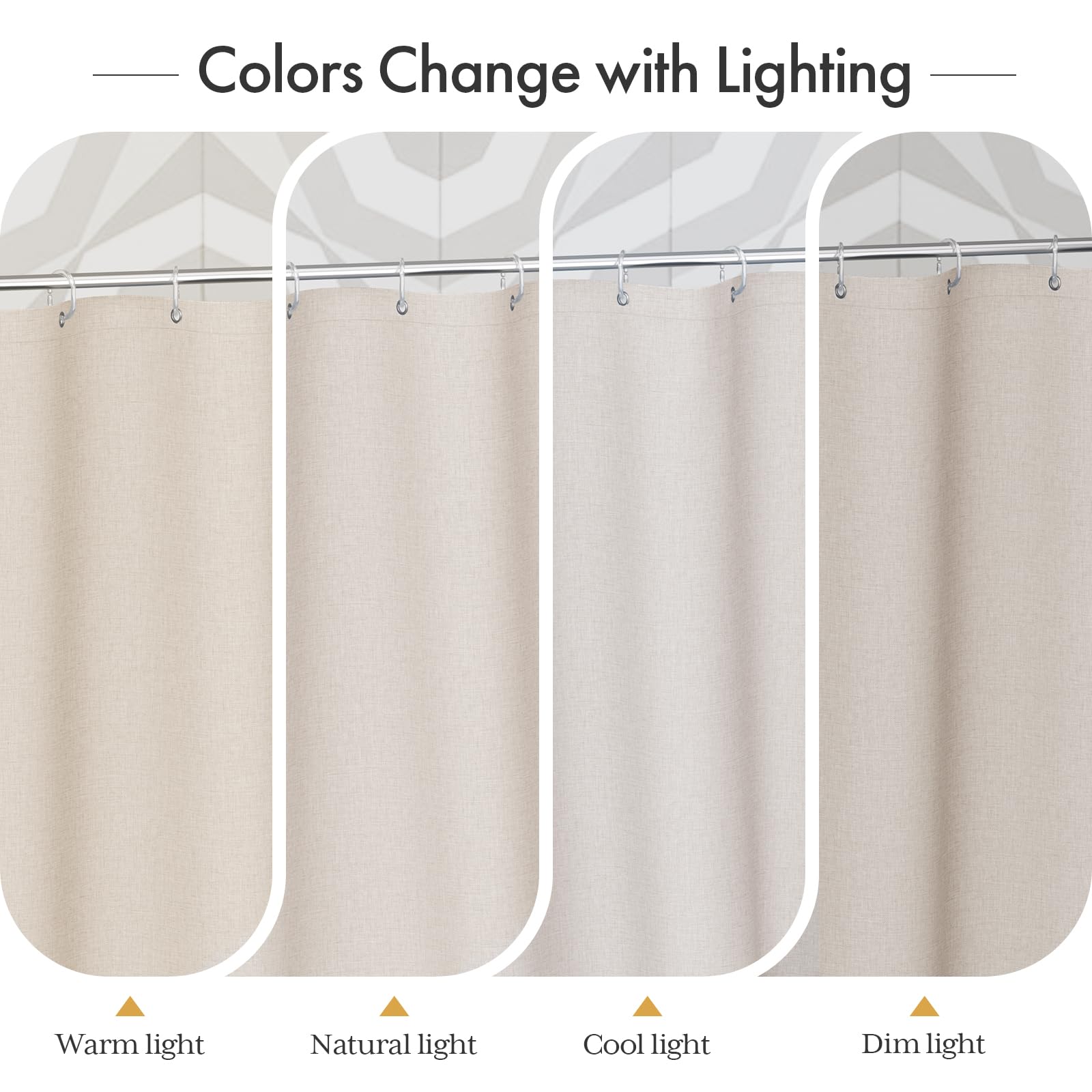 AmazerBath Boho Shower Curtain for Bathroom, 72x72 Beige Shower Curtain with Tassels, Modern Farmhouse Shower Curtain Set with Hooks, Neutral Faux Linen Light Tan Toned, Water Repellent