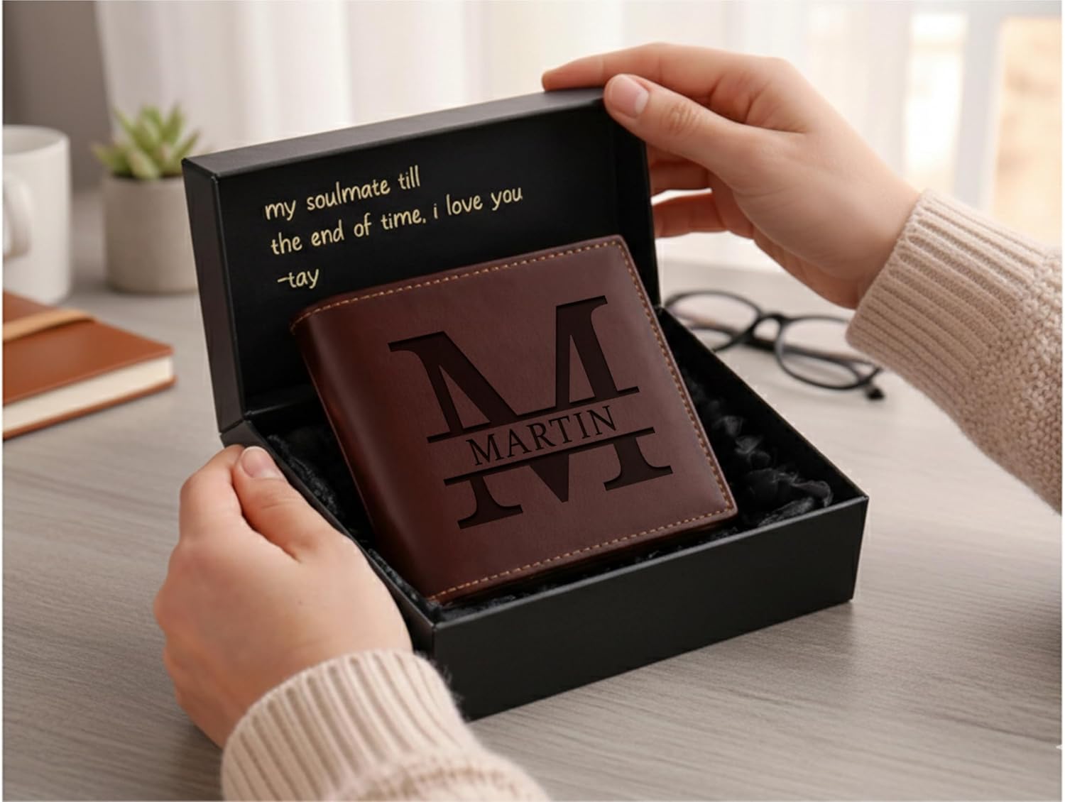 Personalized Genuine Leather Wallet for Men, Custom Engraved Name or Monogram, Unique Gift for Dad, Husband, Boyfriend, Grandpa, Son, Fathers Day, Anniversary,Valentines Gifts For Him - Image 5