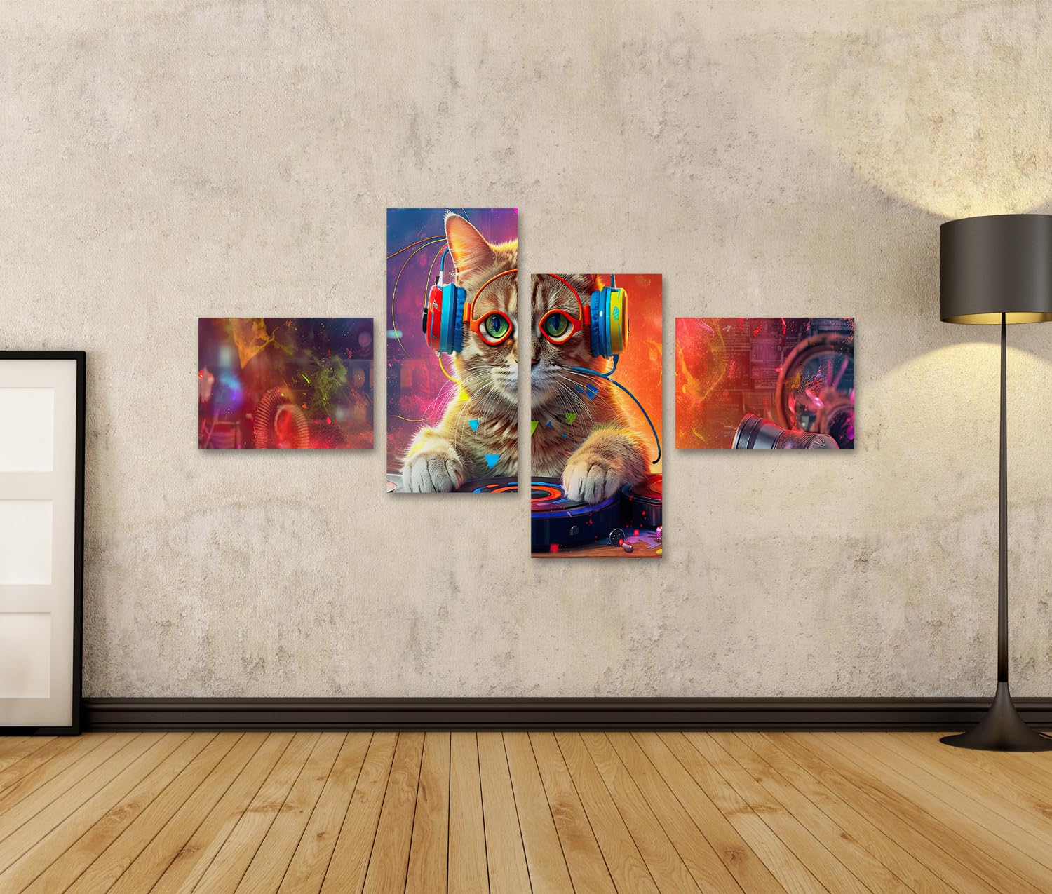 islandburner Prime Quadro su tela festa di gatto musica DJ cuffie elettroniche gatto colorato opere d'arte immagini murali poster