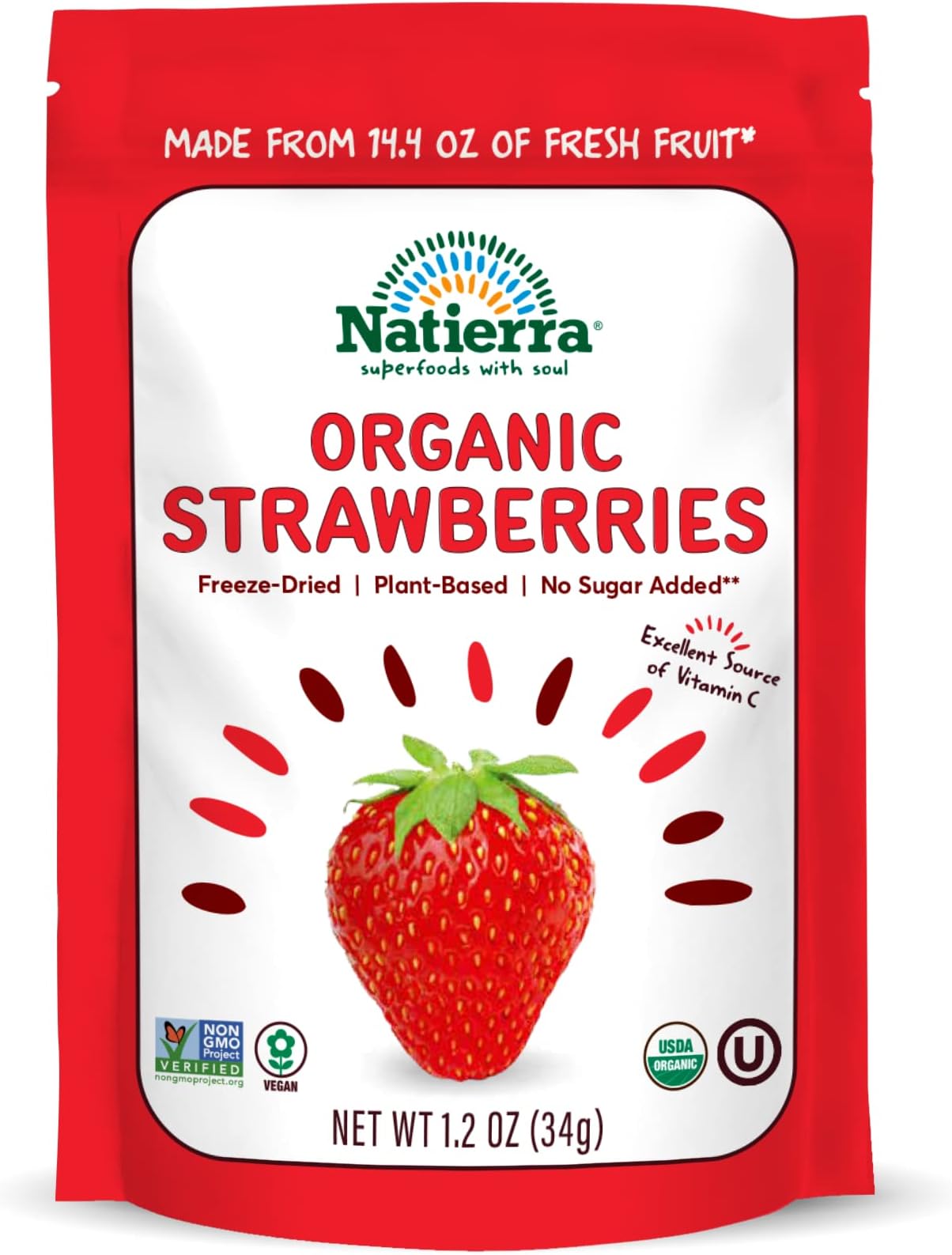 Natierra Organic Freeze-Dried Strawberries (1.2oz/34g)