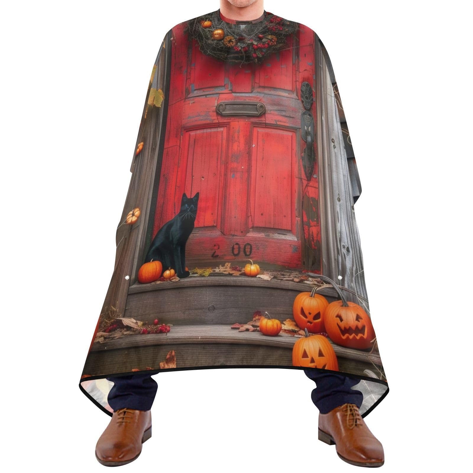 Takiito Halloween Door Barber Cape for Men, Waterproof Haircut Cape Hairdressing Cape Beard Apron Cape for Salon Home Use, 55x65 in