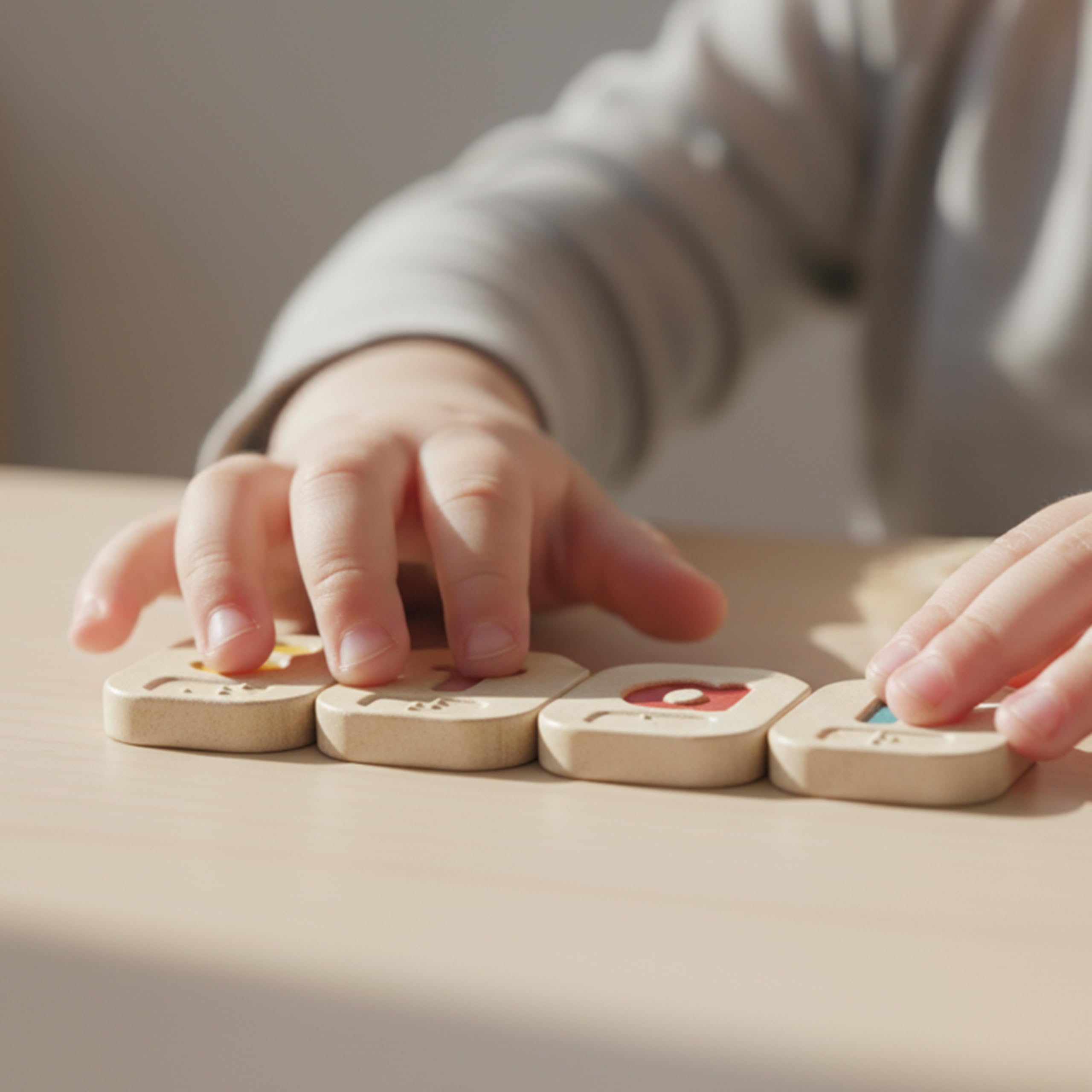 PlanToys Alphabet Braille A-Z - Apprendre le Braille pour Enfants - Jouet Éducatif en Bois - 26 Tuiles en Bois avec Lettres Majuscules et Minuscules