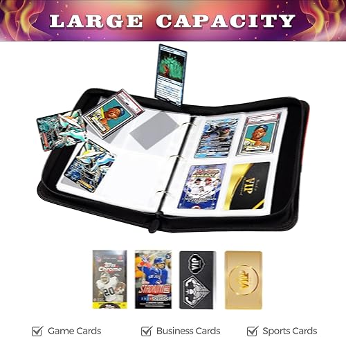 Miniatura 10 de Carpeta de tarjetas de fútbol para 900 tarjetas, 9 bolsillos, colecciones de tarjetas, 50 páginas, soporte de tarjetas de doble cara con cremallera,