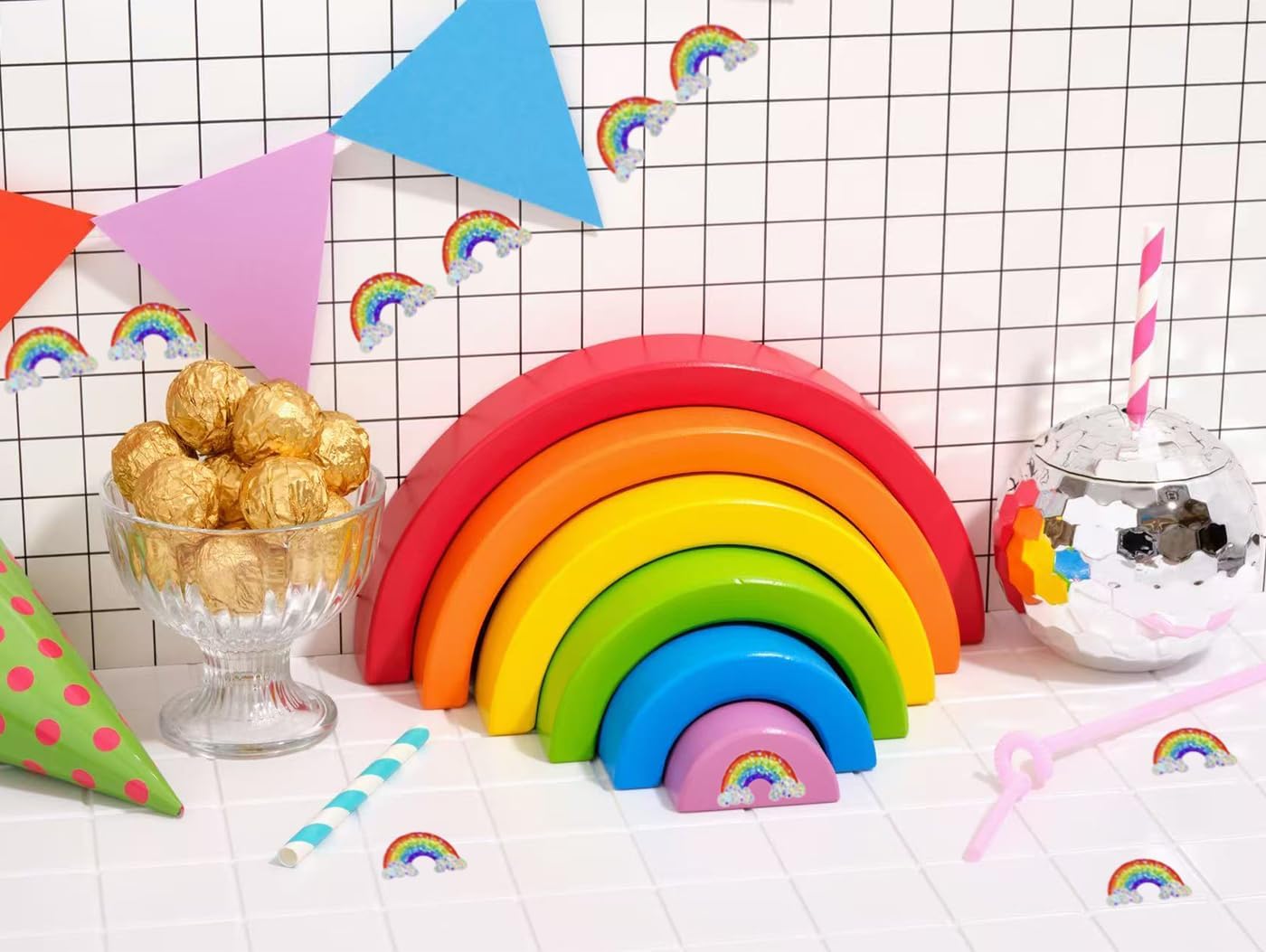 Holographic Rainbow Stickers, 1000Pcs Glitter Vinyl Stickers, Sparkling Roll Rainbow Decals for Envelope Journal Decor Birthday Teacher Reward