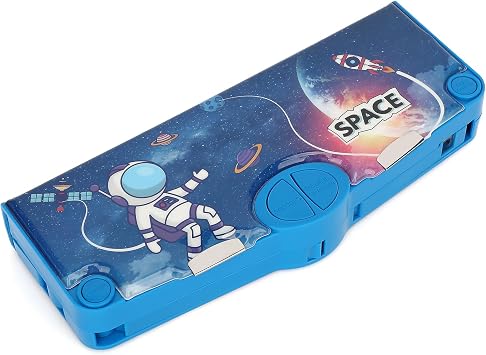 Multifunction Pencil Case for Kids Boys Girls, Cute Cartoon Pop Up Pencil Box with Sharpener, Scissors, School Supplies Astronaut Blue