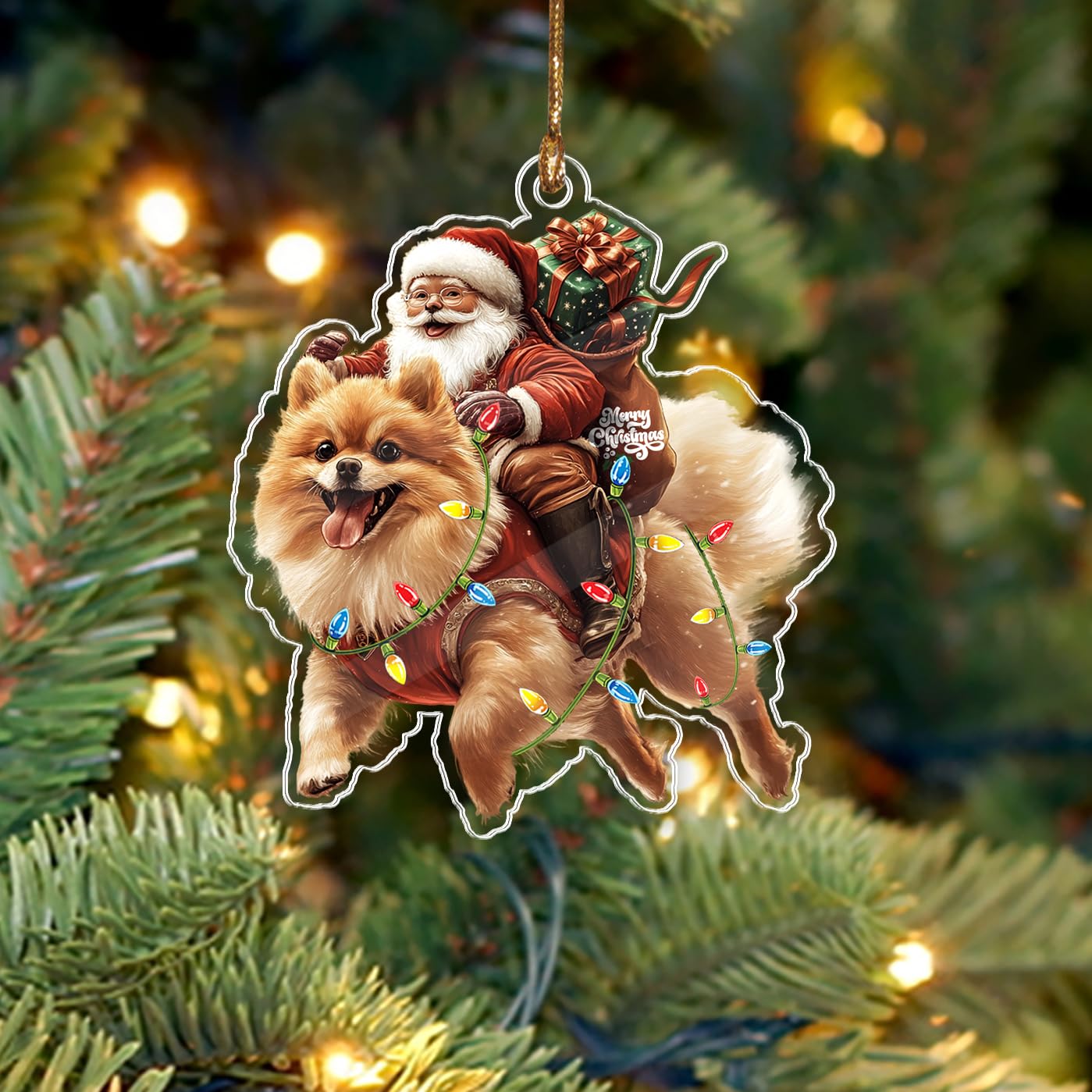 BEETHIS Funny Pomeranian Santa Christmas Ornament 2025 – 2D Flat Acrylic Santa and Dog Car Hanging Ornament Decoration – Hilarious for Dog Lovers – Unique Pomeranian Xmas Decor 3.5''