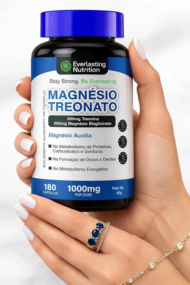 Magnésio Treonato Everlasting Nutrition 180caps - Suplemento de 300mg de Treonina + 600mg de Bisglicinato de Magnésio para Sono, Energia e Fortalecimento Muscular