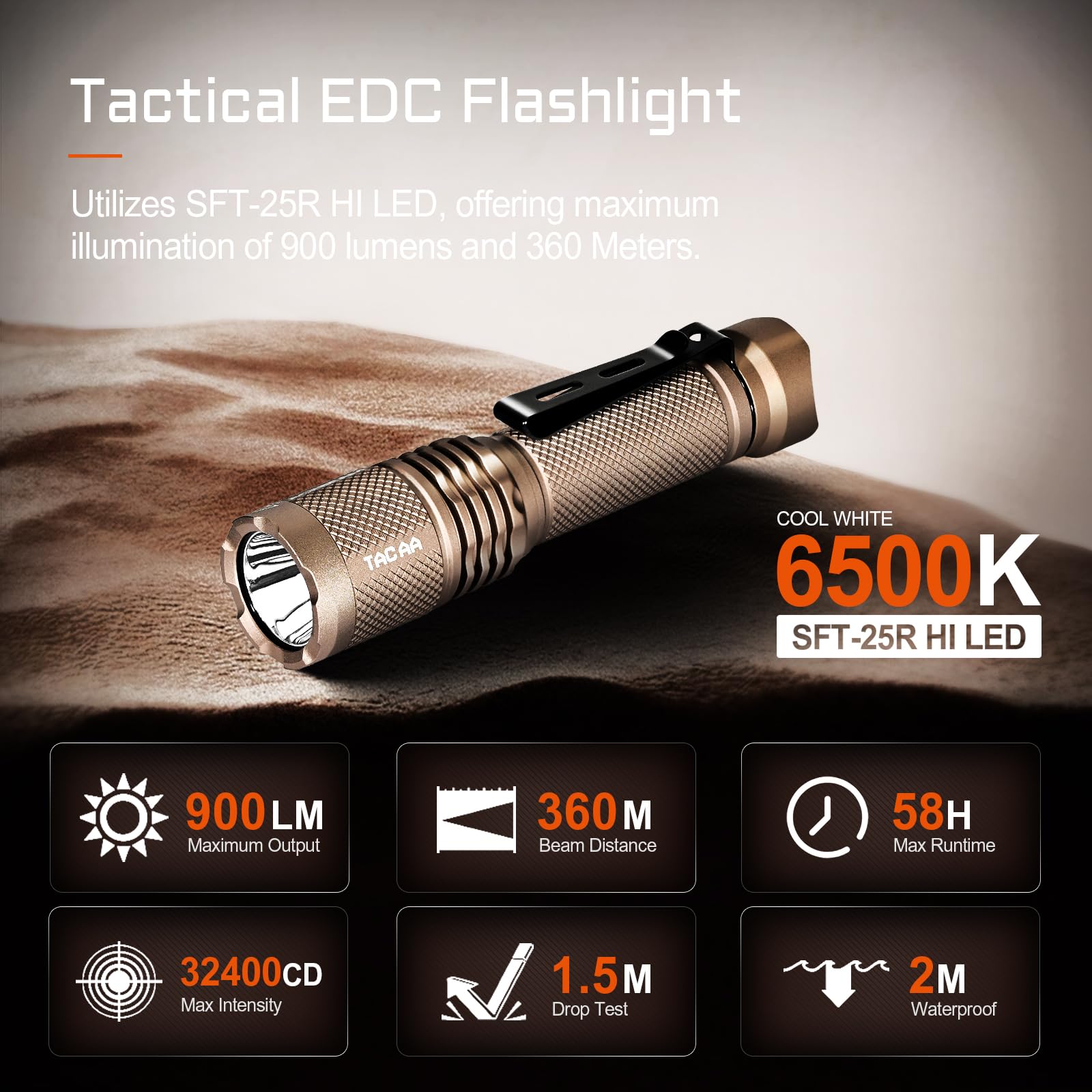 Amazon.com: TAC AA 2.0 Tactical EDC AA Flashlight, 900 High Lumen
