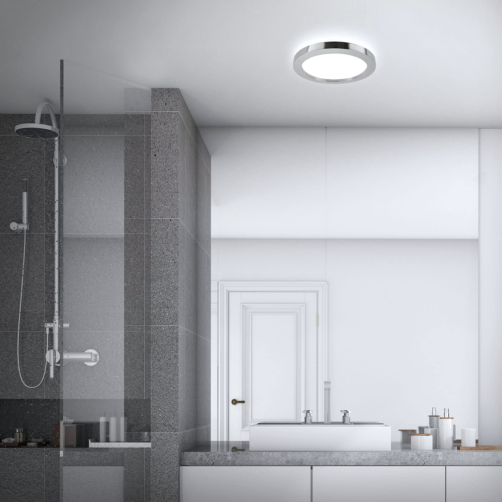 BRILONER - Plafoniera da bagno a LED con retroilluminazione, lampada da bagno a LED IP44, molto luminosa 3600 lumen, luce bianca neutra, cromo, 410x60 mm (DxH)