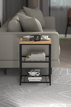 3 Raflı Metal Yan Sehpa Koltuk Sehpası Zigon Sehpa Metal Raflı Koltuk Sehpa Çay Kahve Köşesi siyah 30 x 45