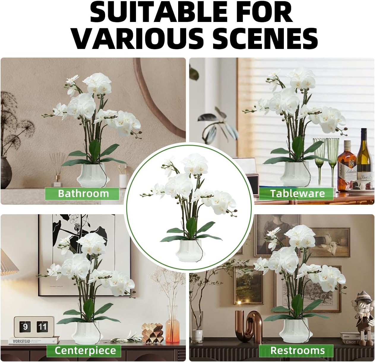 CXGS Artificial Orchid Flower Plant 20.9'' Real Touch Faux Orchids in Ceramic Vase White Fake Phalaenopsis Flower Arrangement Silk Orchids with Stems for Centerpiece Table Home Indoor Decor - Image 4