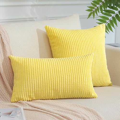 Miniatura 6 de OTOSTAR Juego de 2 fundas de almohada decorativas de pana de 12 x 20 pulgadas, fundas de almohada suaves a rayas sólidas, fundas de cojín lumbar,