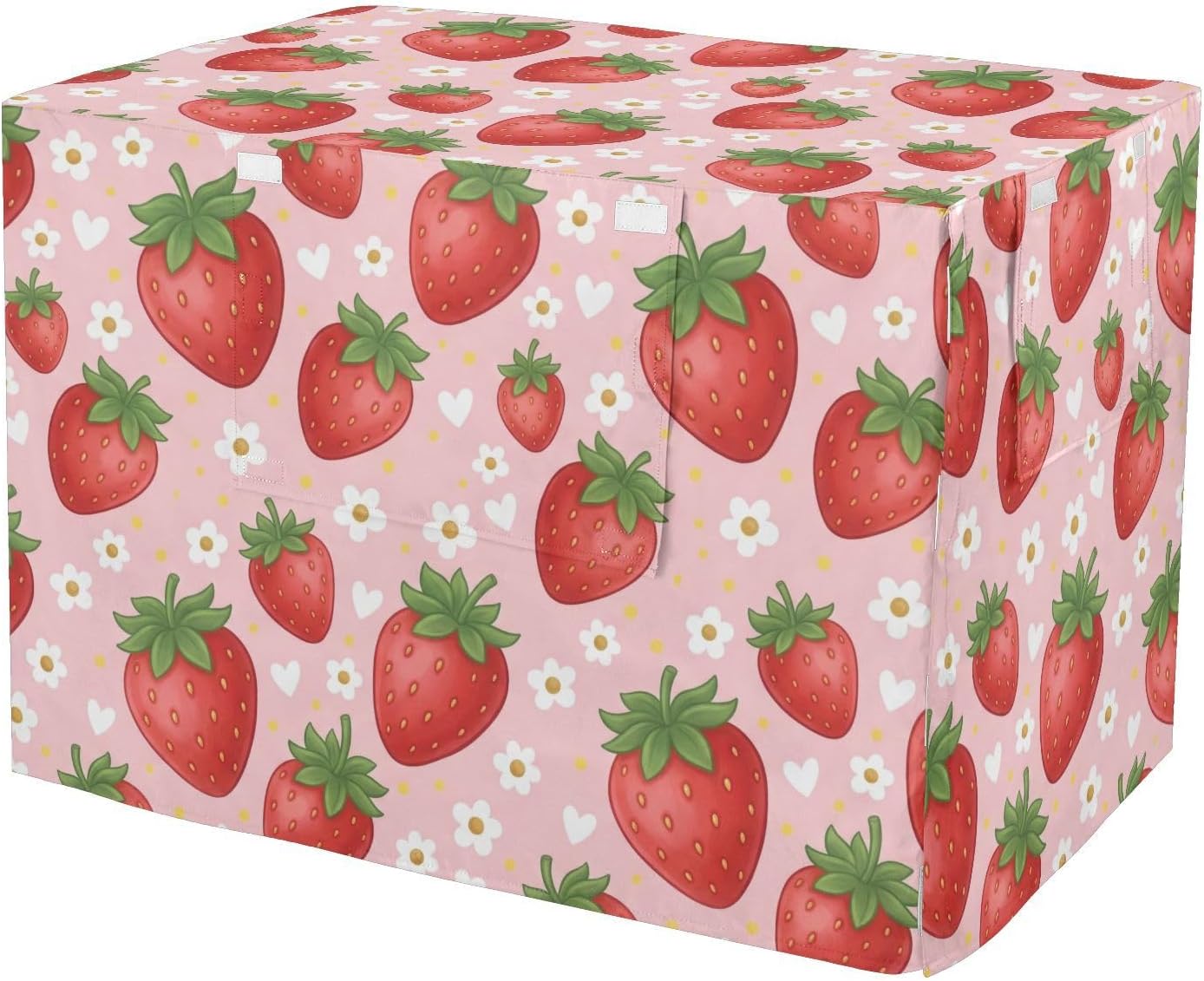 Duty 600D Silver Coated Dog Crate Cover, Water-Resistant Strawberry Print Pet Kennel Canopy with Mesh Windows for Optimal Ventilation, Universal Fit for Standard Wire Cage, Indoor & Travel
