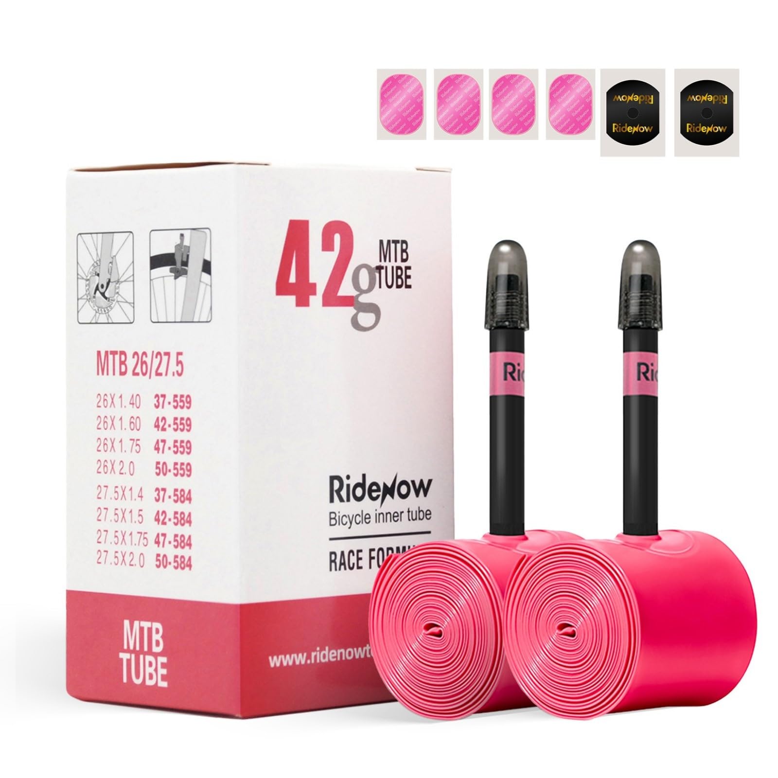 RideNow MTB TPU Inner Tube, 26"-27.5" for 1.3-2.0, 2-Pack 42g