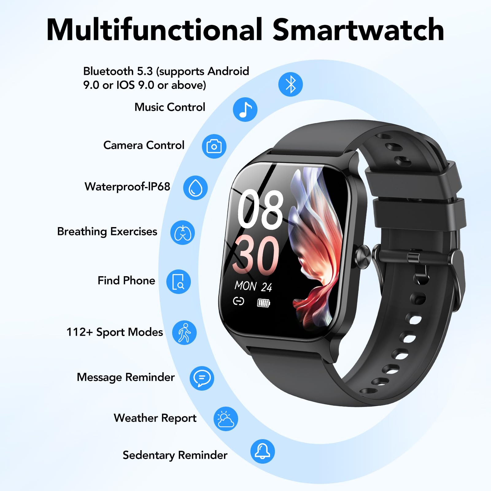 CASCHO Smartwatch Uomo Donna, 1.85'' Orologio Smartwatch con Effettua/Risposta Chiamate, 115+ Sportive Smart Watch con Contapassi/Sonno/Cardiofrequenzimetro, IP68 Fitness Tracker per iOS Android
